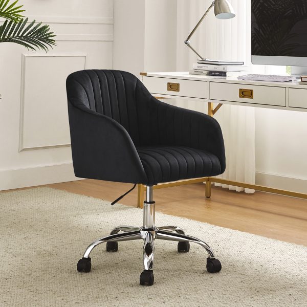 Gerhard Black Velvet Channel Tufted Ergonomic Swivel Office Chair