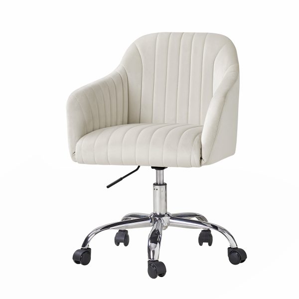 Gerhard Ivory Velvet Channel Tufted Ergonomic Swivel Task Chair 1