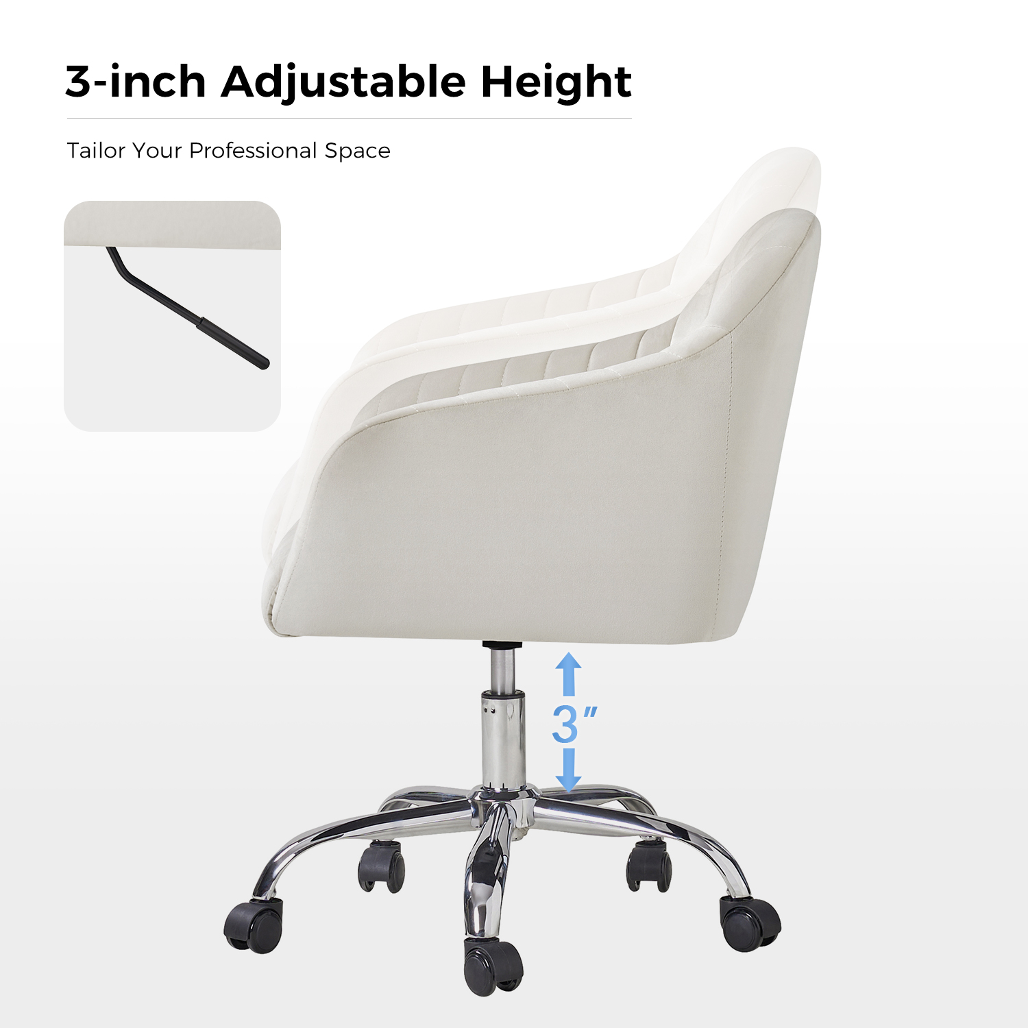 Gerhard Ivory Velvet Channel Tufted Ergonomic Swivel Task Chair 3 Gerhard Ivory Velvet Channel Tufted Ergonomic Swivel Task Chair - Image 3