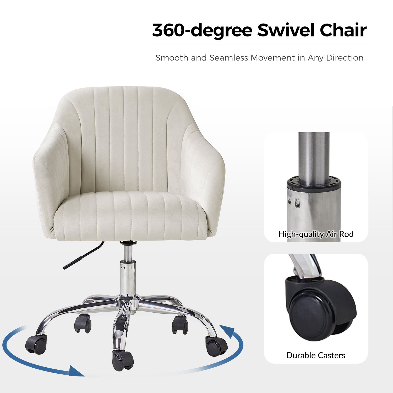 Gerhard Ivory Velvet Channel Tufted Ergonomic Swivel Task Chair 4 Gerhard Ivory Velvet Channel Tufted Ergonomic Swivel Task Chair - Image 4