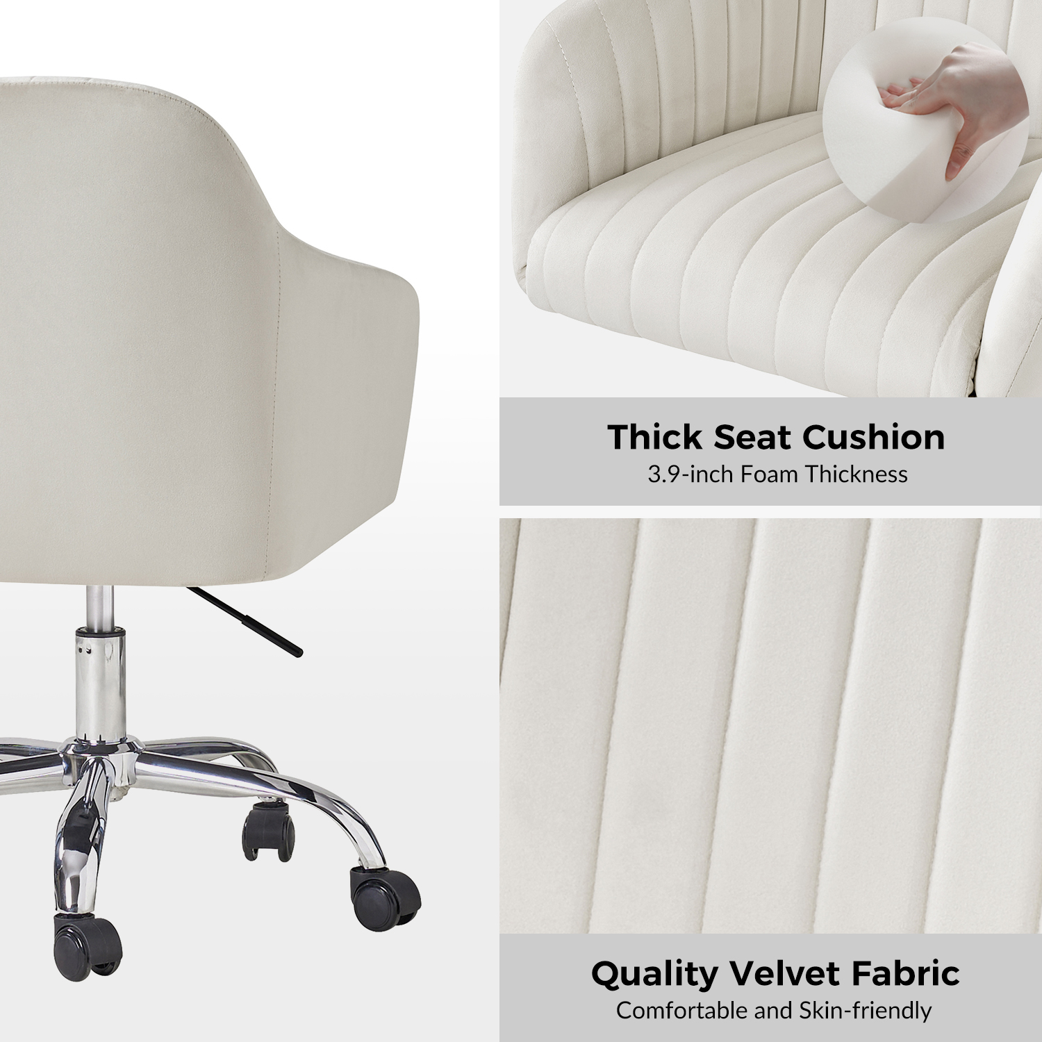 Gerhard Ivory Velvet Channel Tufted Ergonomic Swivel Task Chair 5 Gerhard Ivory Velvet Channel Tufted Ergonomic Swivel Task Chair - Image 5