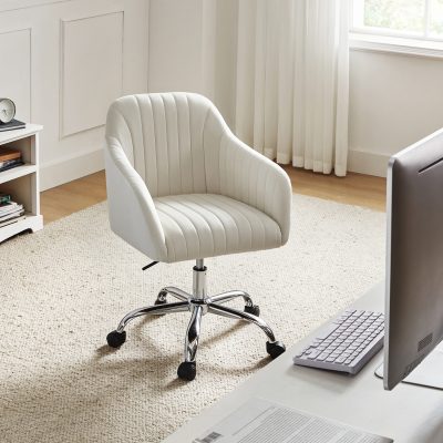 Gerhard Ivory Velvet Channel Tufted Ergonomic Swivel Task Chair
