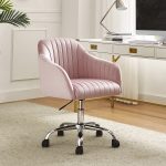 Gerhard Pink Velvet Channel Tufted Ergonomic Swivel Office Chair 6 Gerhard Pink Velvet Channel Tufted Ergonomic Swivel Office Chair