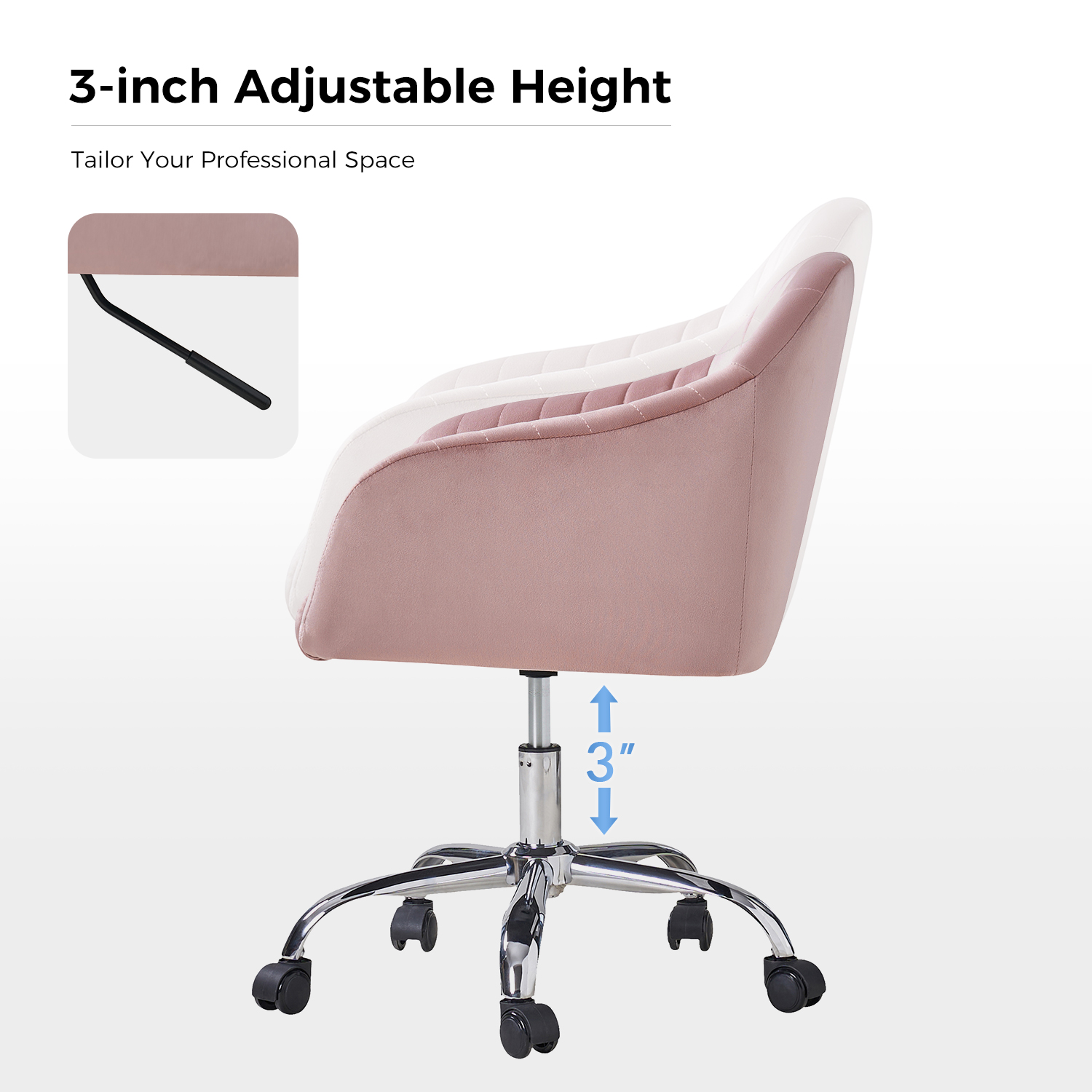 Gerhard Pink Velvet Channel Tufted Ergonomic Swivel Office Chair 3 Gerhard Pink Velvet Channel Tufted Ergonomic Swivel Office Chair - Image 3