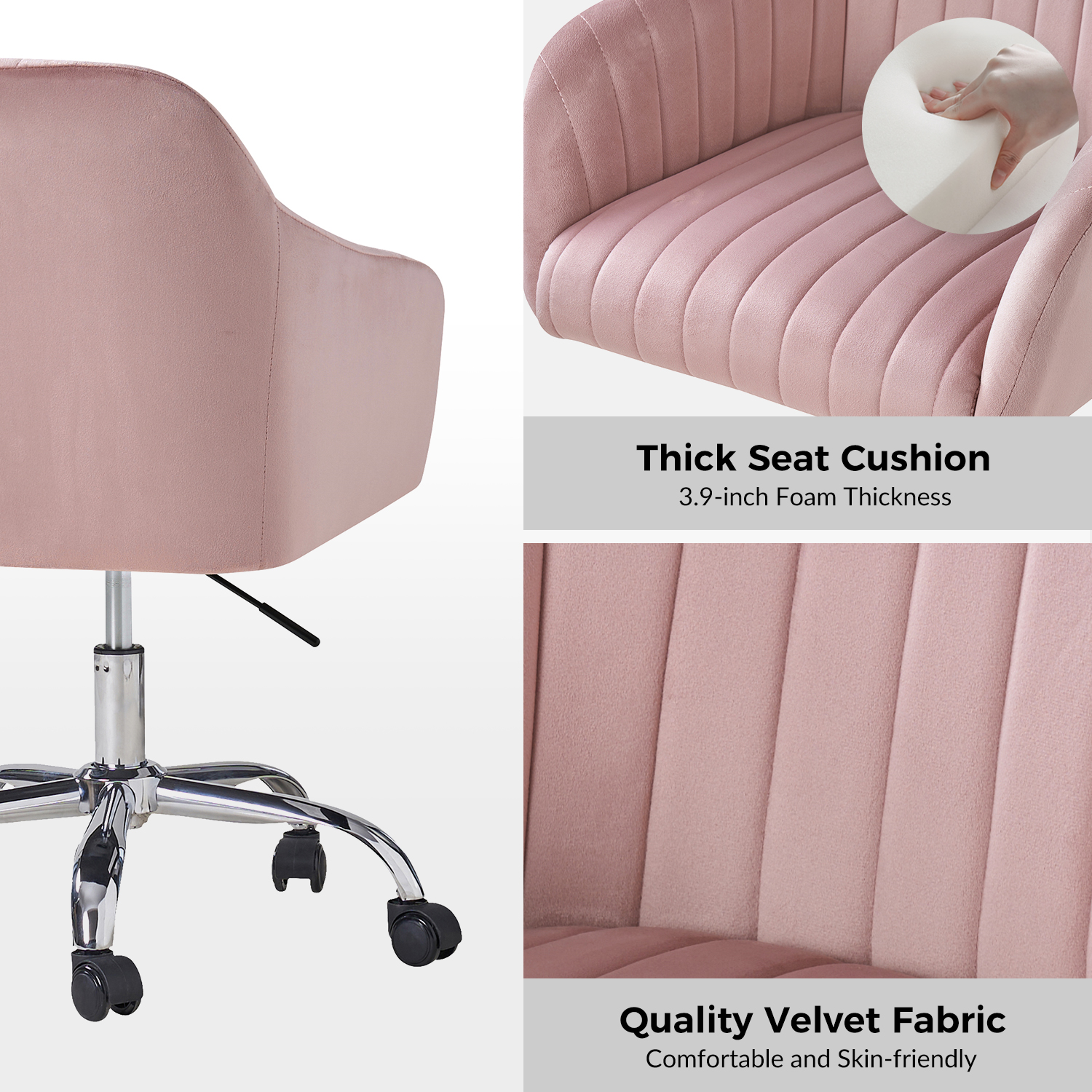 Gerhard Pink Velvet Channel Tufted Ergonomic Swivel Office Chair 5 Gerhard Pink Velvet Channel Tufted Ergonomic Swivel Office Chair - Image 5