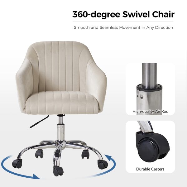 Gerhard Tan Velvet Channel Tufted Ergonomic Swivel Task Chair 3