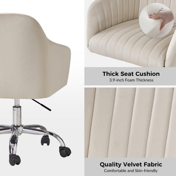 Gerhard Tan Velvet Channel Tufted Ergonomic Swivel Task Chair 4