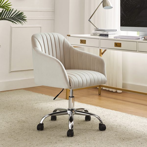 Gerhard Tan Velvet Channel Tufted Ergonomic Swivel Task Chair