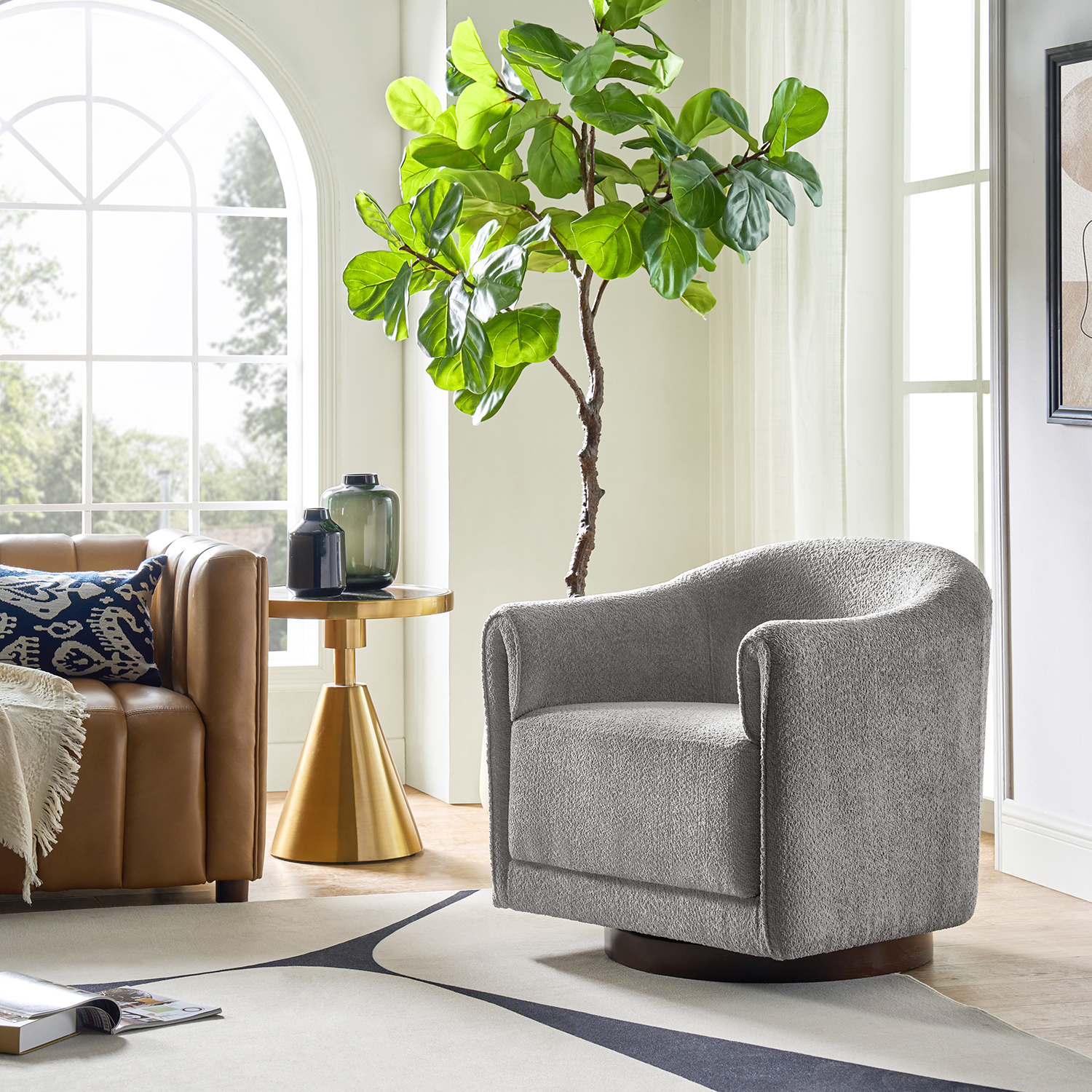 Gero Grey Chenille 360 Swivel Modern Barrel Chair 1 Gero Grey Chenille 360 Swivel Modern Barrel Chair