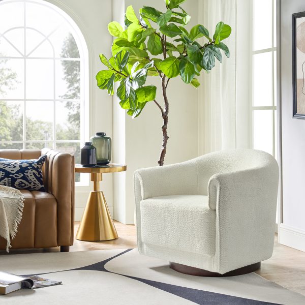 Gero Ivory Chenille 360 Swivel Modern Barrel Chair