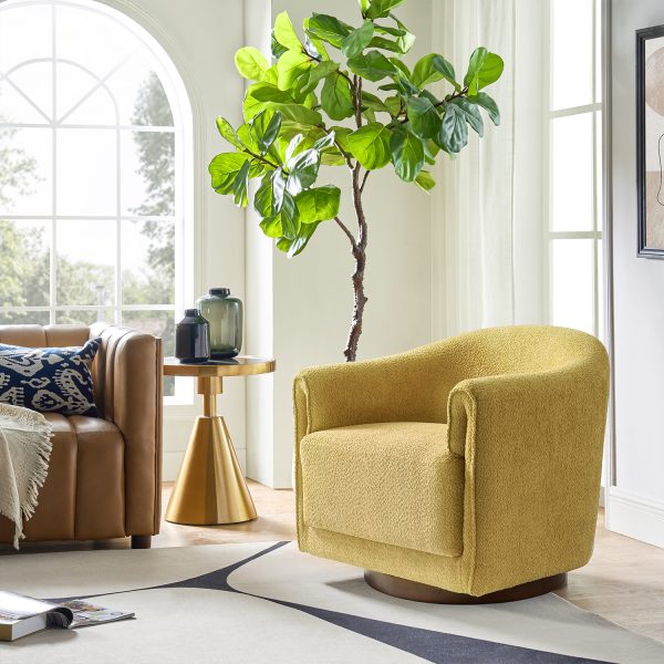 Gero Yellow Chenille 360 Swivel Modern Barrel Accent Chair