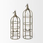 Gerson I Large Cage-Style Gold Metal Candle Holder Lantern