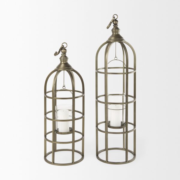 Gerson I Large Cage Style Gold Metal Candle Holder Lantern 10