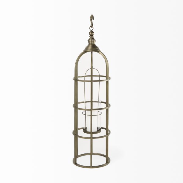 Gerson I Large Cage Style Gold Metal Candle Holder Lantern 3