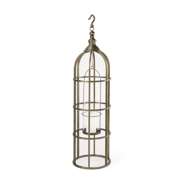 Gerson I Large Cage Style Gold Metal Candle Holder Lantern