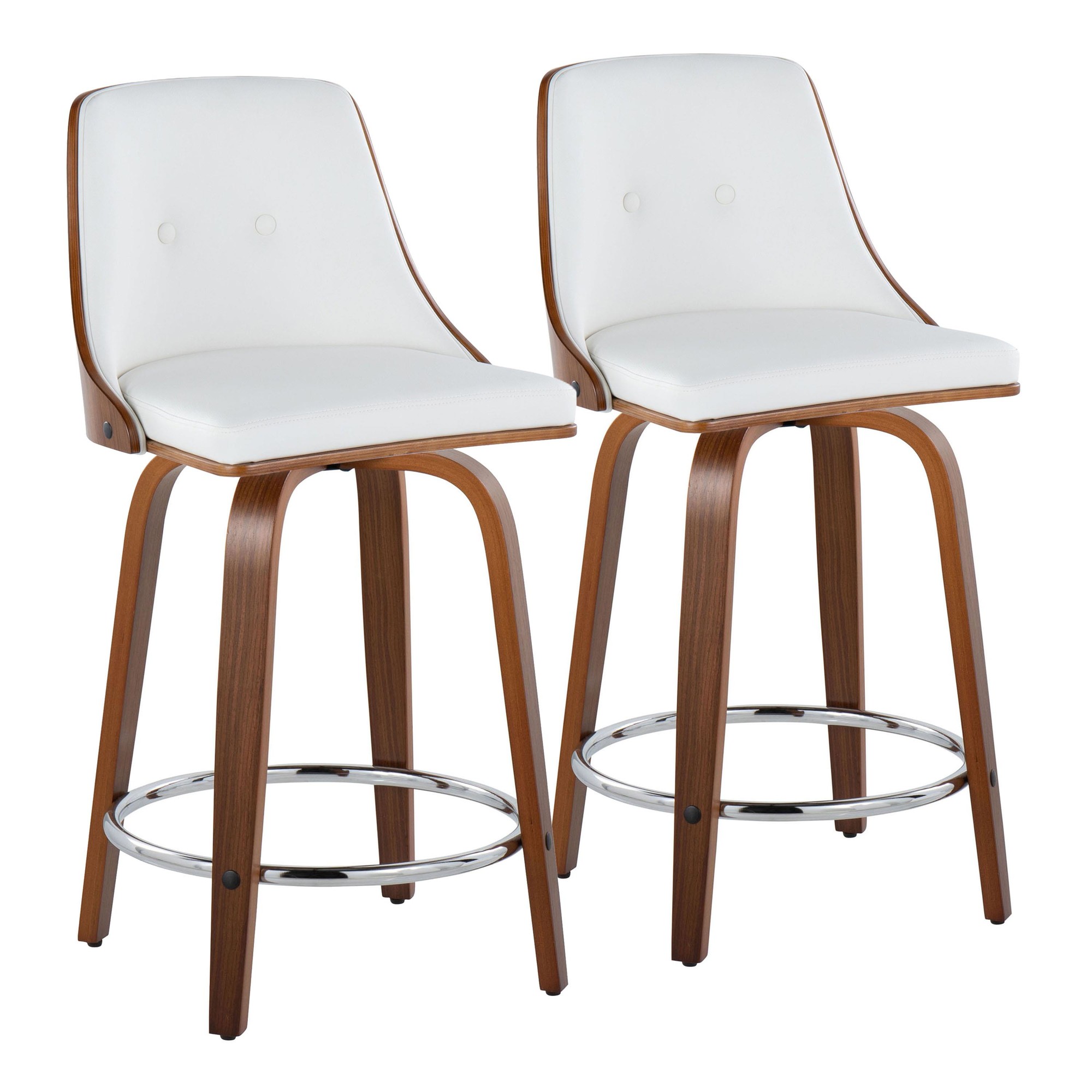 Gianna 24 Inch Walnut and White Mid-Century Counter Stools (Set of 2) 3 Gianna 24 Inch Walnut and White Mid-Century Counter Stools (Set of 2) - Image 3