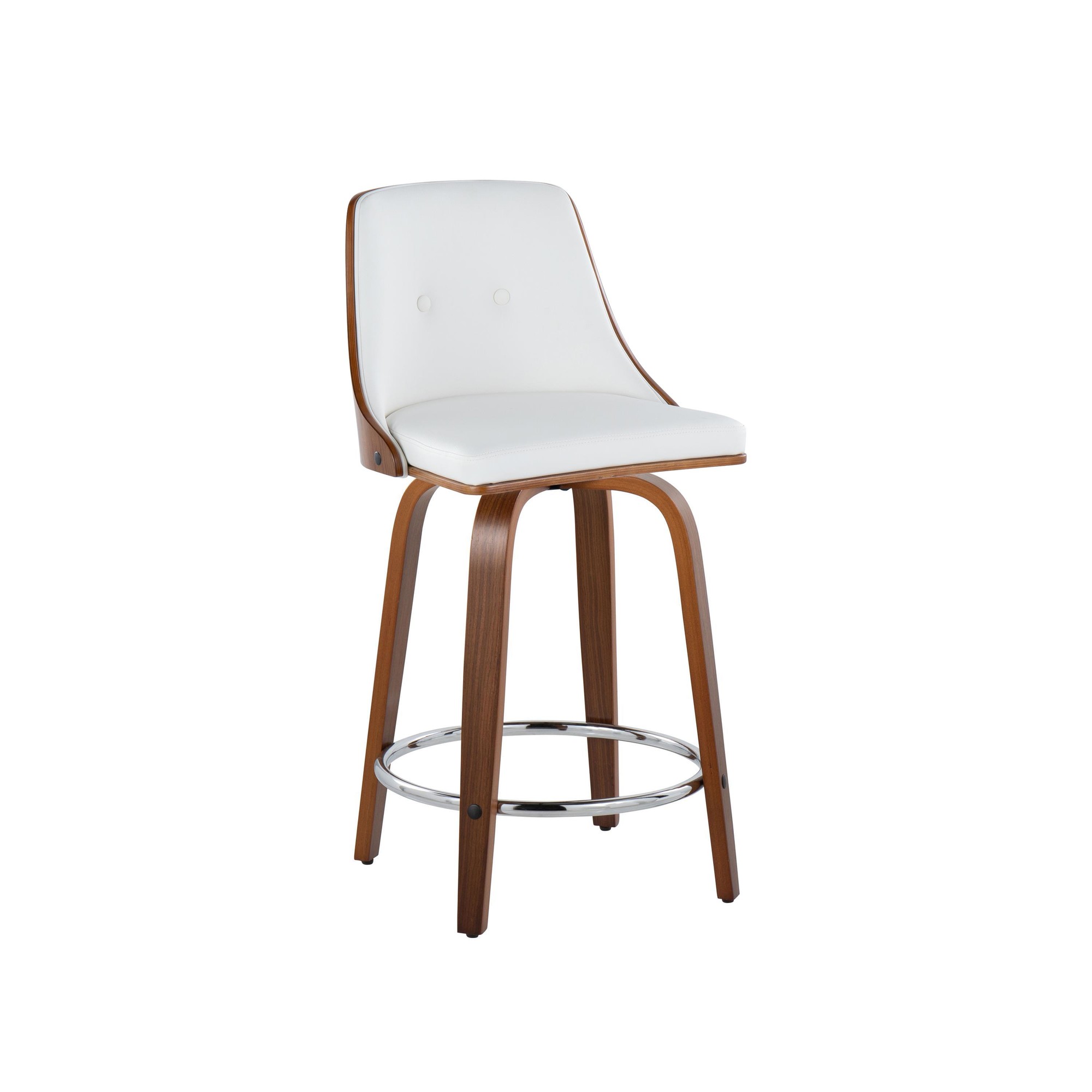Gianna 24 Inch Walnut and White Mid-Century Counter Stools (Set of 2) 4 Gianna 24 Inch Walnut and White Mid-Century Counter Stools (Set of 2) - Image 4