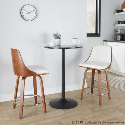 Gianna 24 Inch Walnut and White Mid-Century Counter Stools (Set of 2)