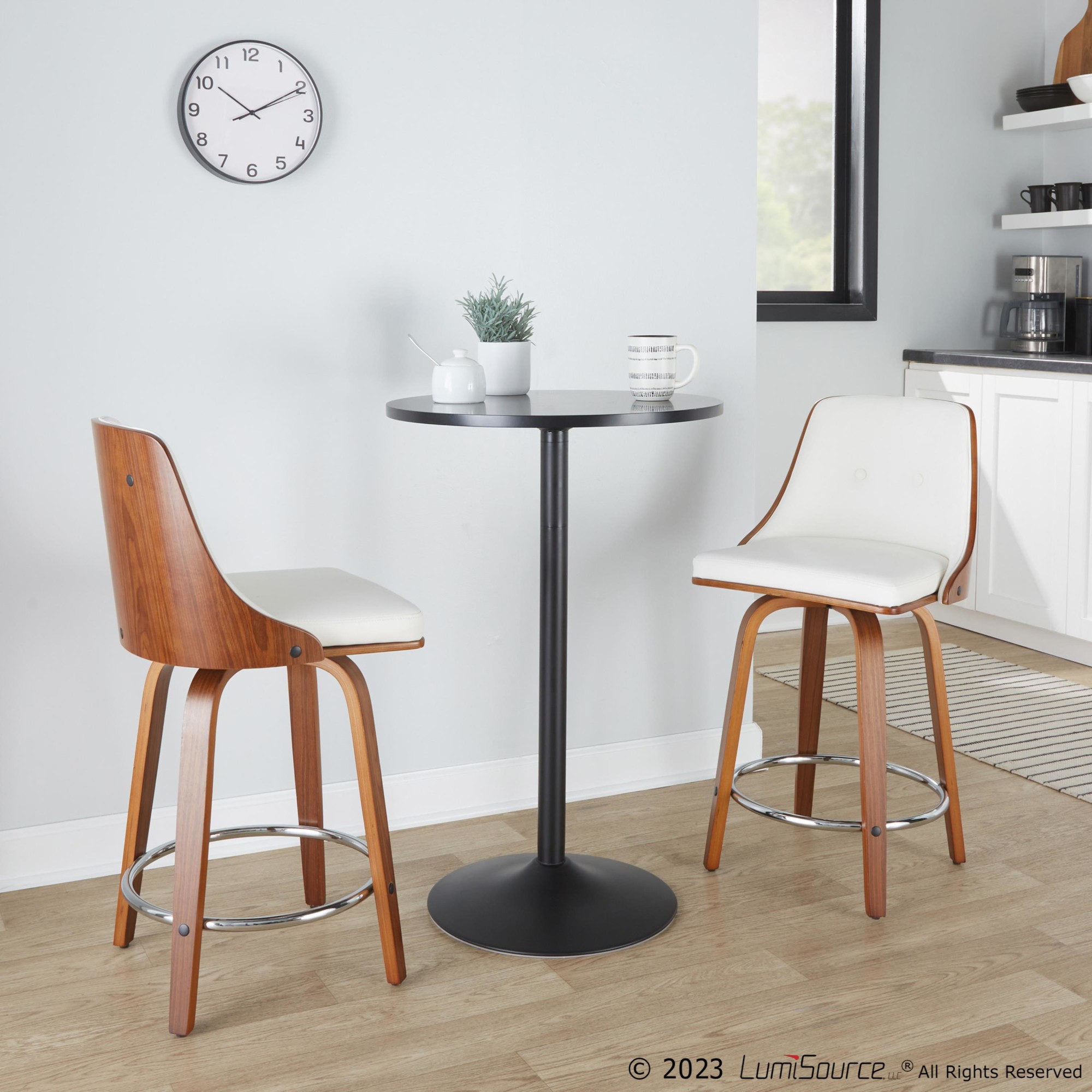 Gianna 24 Inch Walnut and White Mid-Century Counter Stools (Set of 2) 1 Gianna 24 Inch Walnut and White Mid-Century Counter Stools (Set of 2)