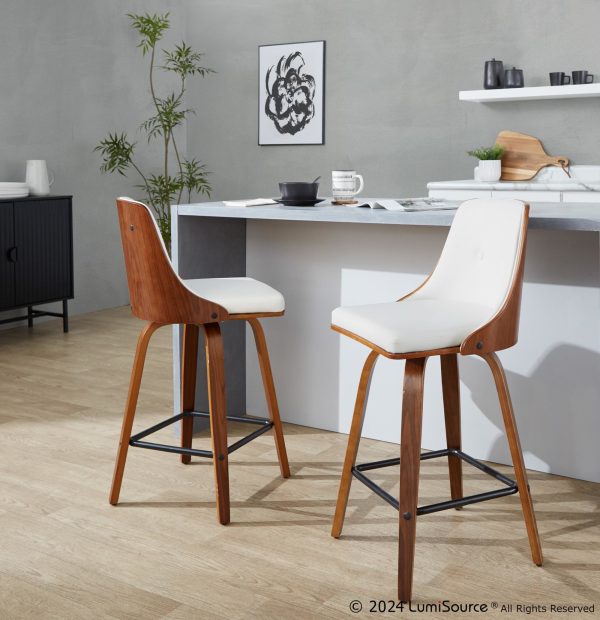 Gianna 26 Inch Mid Century Modern Walnut Counter Stools Set of 2 1
