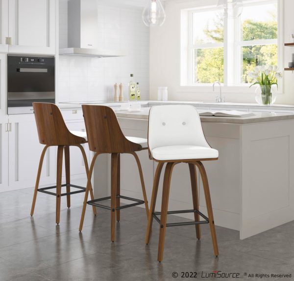 Gianna 26 Inch Mid Century Modern Walnut Counter Stools Set of 2 2