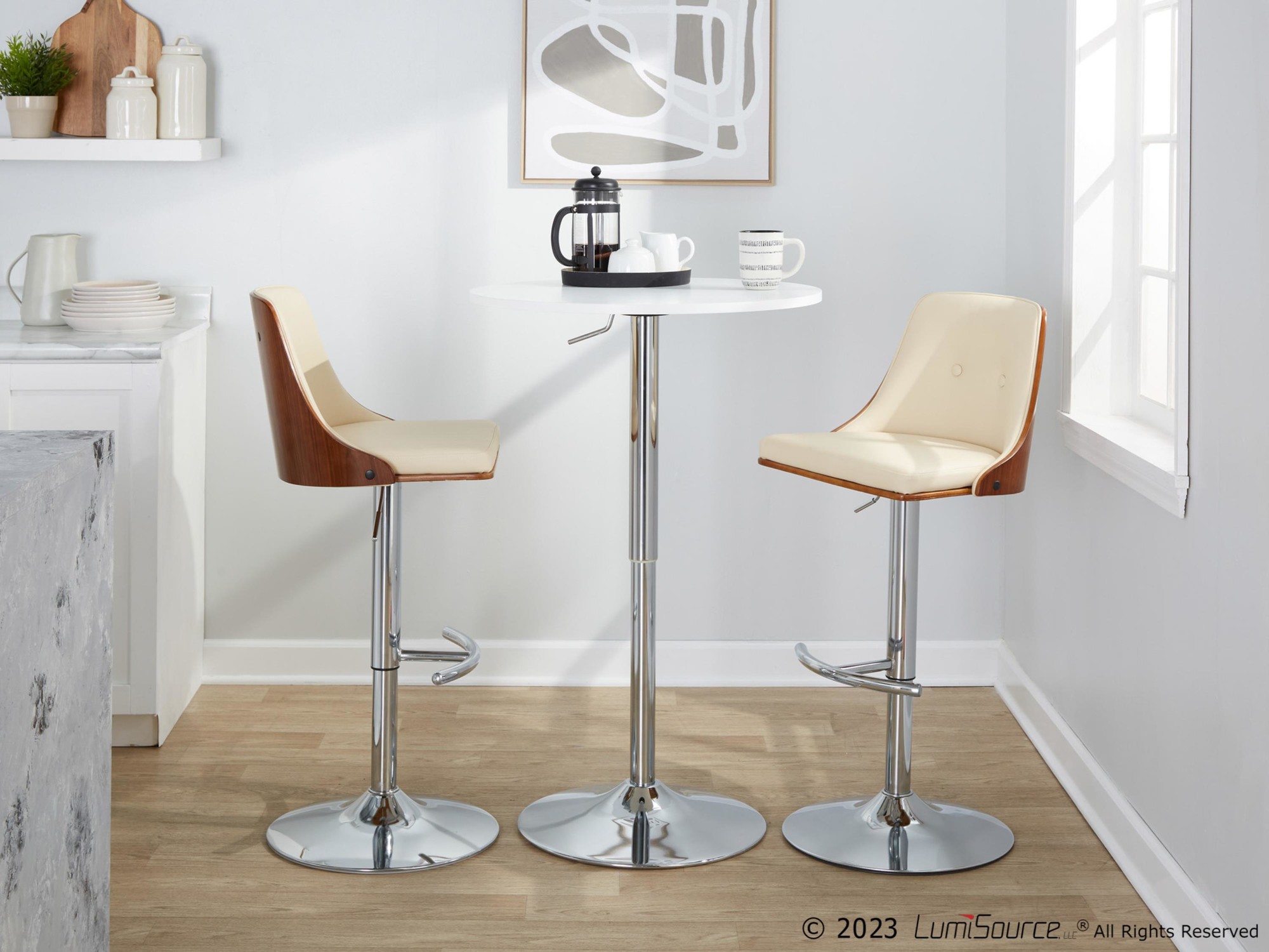 Gianna Cream Faux Leather Mid-Century Modern Swivel Barstools (Set of 2) 4 Gianna Cream Faux Leather Mid-Century Modern Swivel Barstools (Set of 2) - Image 4