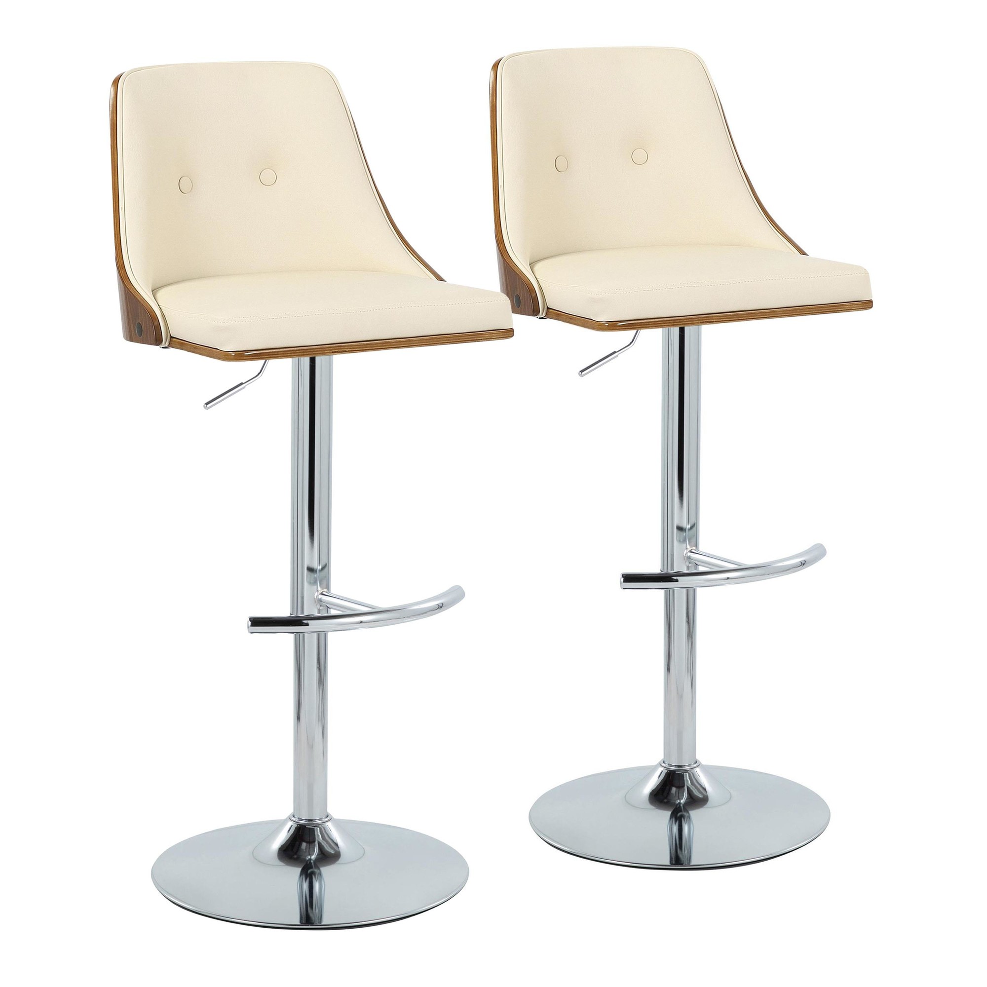 Gianna Cream Faux Leather Mid-Century Modern Swivel Barstools (Set of 2) 5 Gianna Cream Faux Leather Mid-Century Modern Swivel Barstools (Set of 2) - Image 5