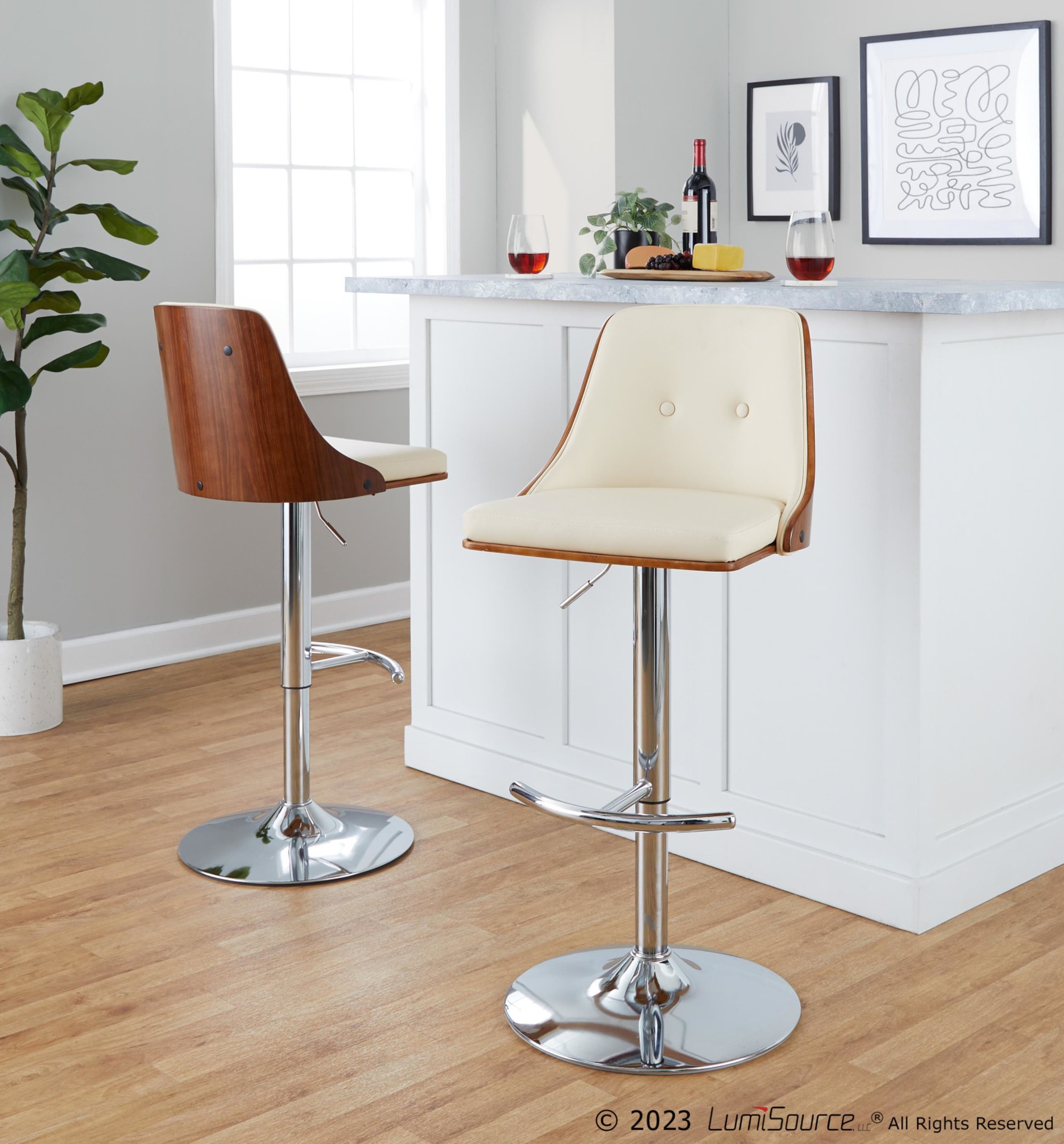 Gianna Cream Faux Leather Mid-Century Modern Swivel Barstools (Set of 2) 1 Gianna Cream Faux Leather Mid-Century Modern Swivel Barstools (Set of 2)