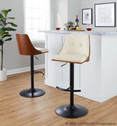 Gianna Cream Faux Leather Mid-Century Swivel Barstools (Set of 2)
