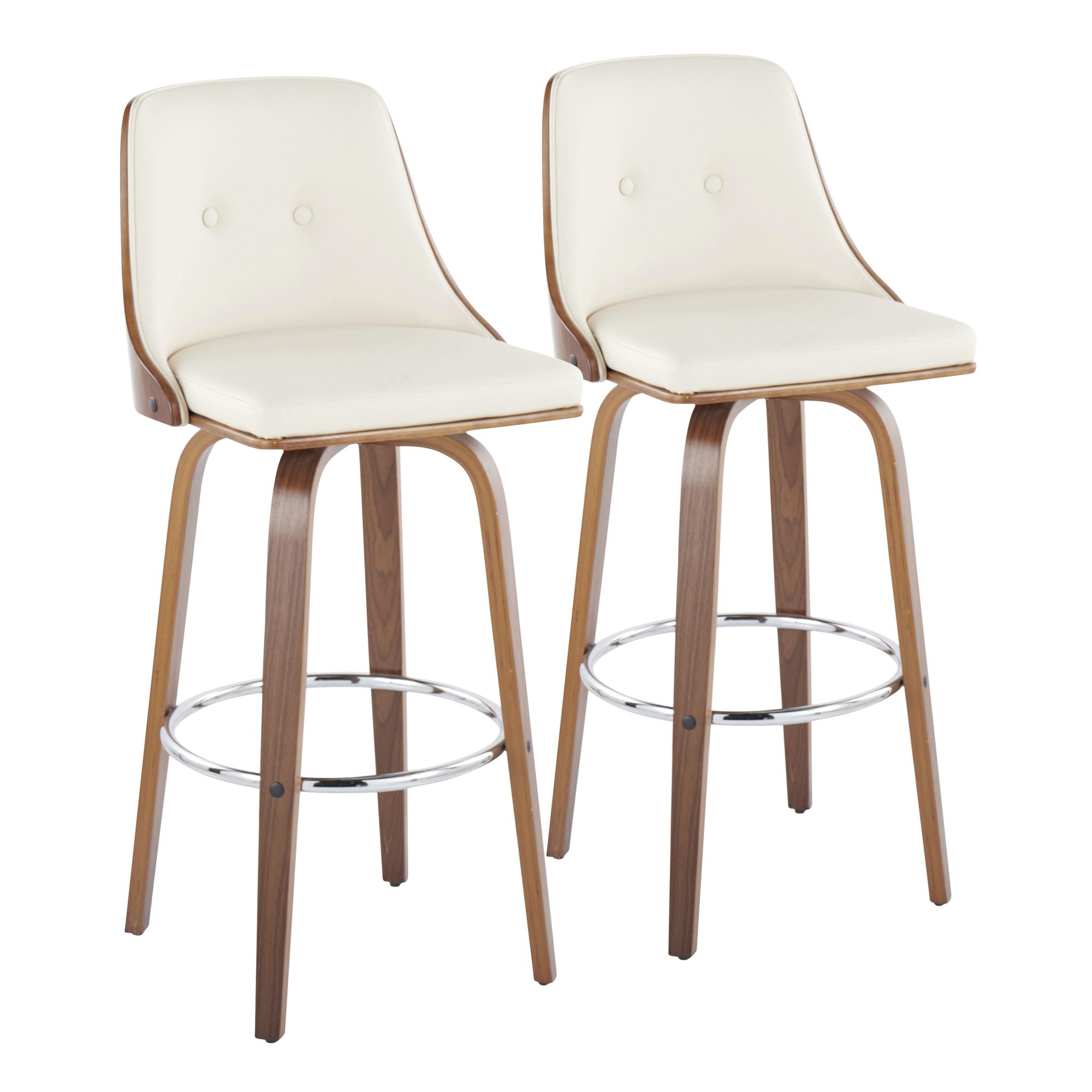 Gianna Cream Swivel Mid-Century Modern Barstool Walnut (Set of 2) 2 Gianna Cream Swivel Mid-Century Modern Barstool Walnut (Set of 2) - Image 2