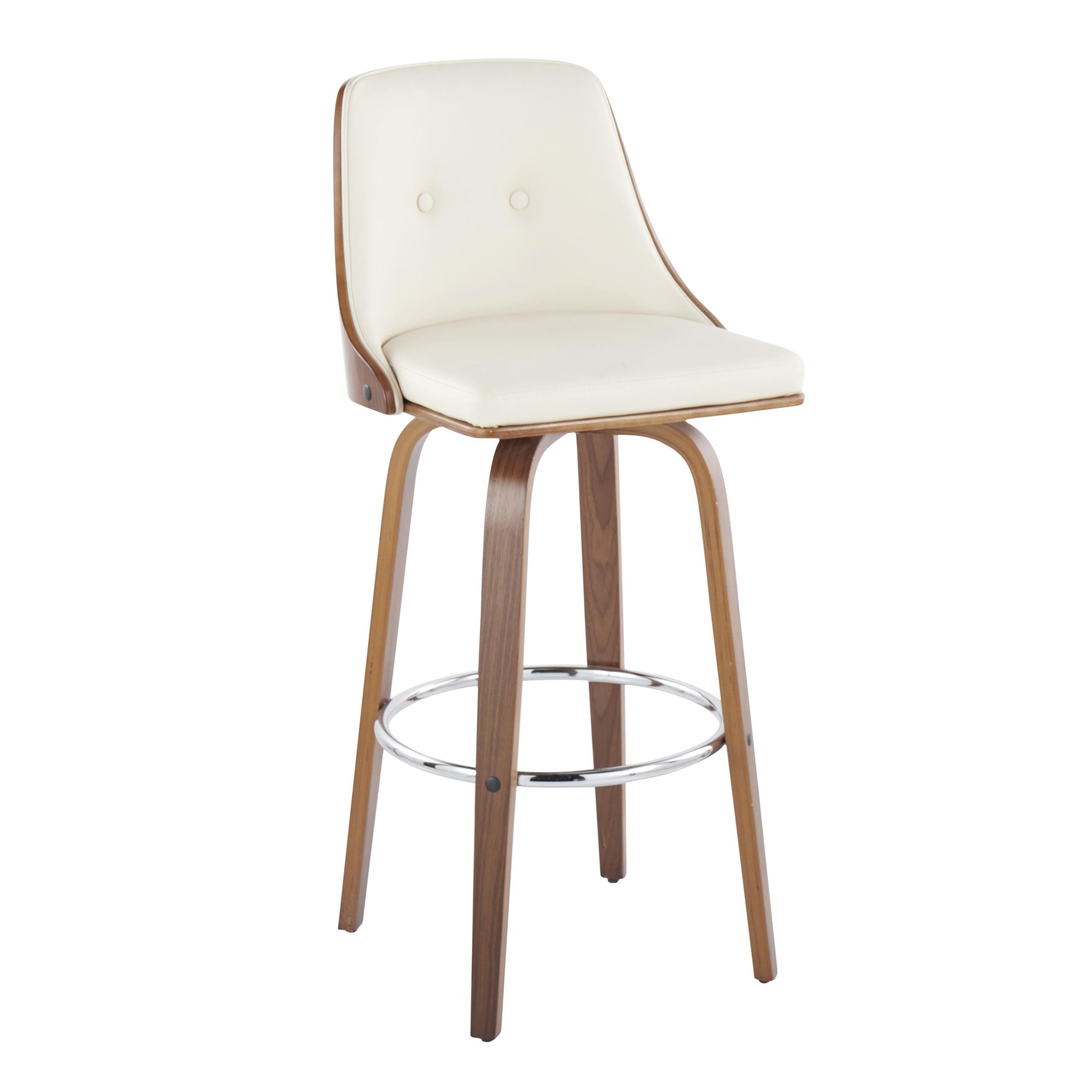 Gianna Cream Swivel Mid-Century Modern Barstool Walnut (Set of 2) 3 Gianna Cream Swivel Mid-Century Modern Barstool Walnut (Set of 2) - Image 3
