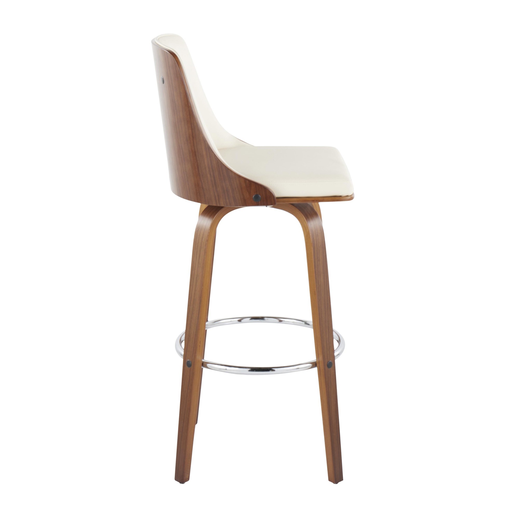 Gianna Cream Swivel Mid-Century Modern Barstool Walnut (Set of 2) 4 Gianna Cream Swivel Mid-Century Modern Barstool Walnut (Set of 2) - Image 4