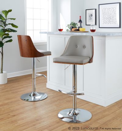 Gianna Light Grey Faux Leather Mid-Century Barstools (Set of 2)