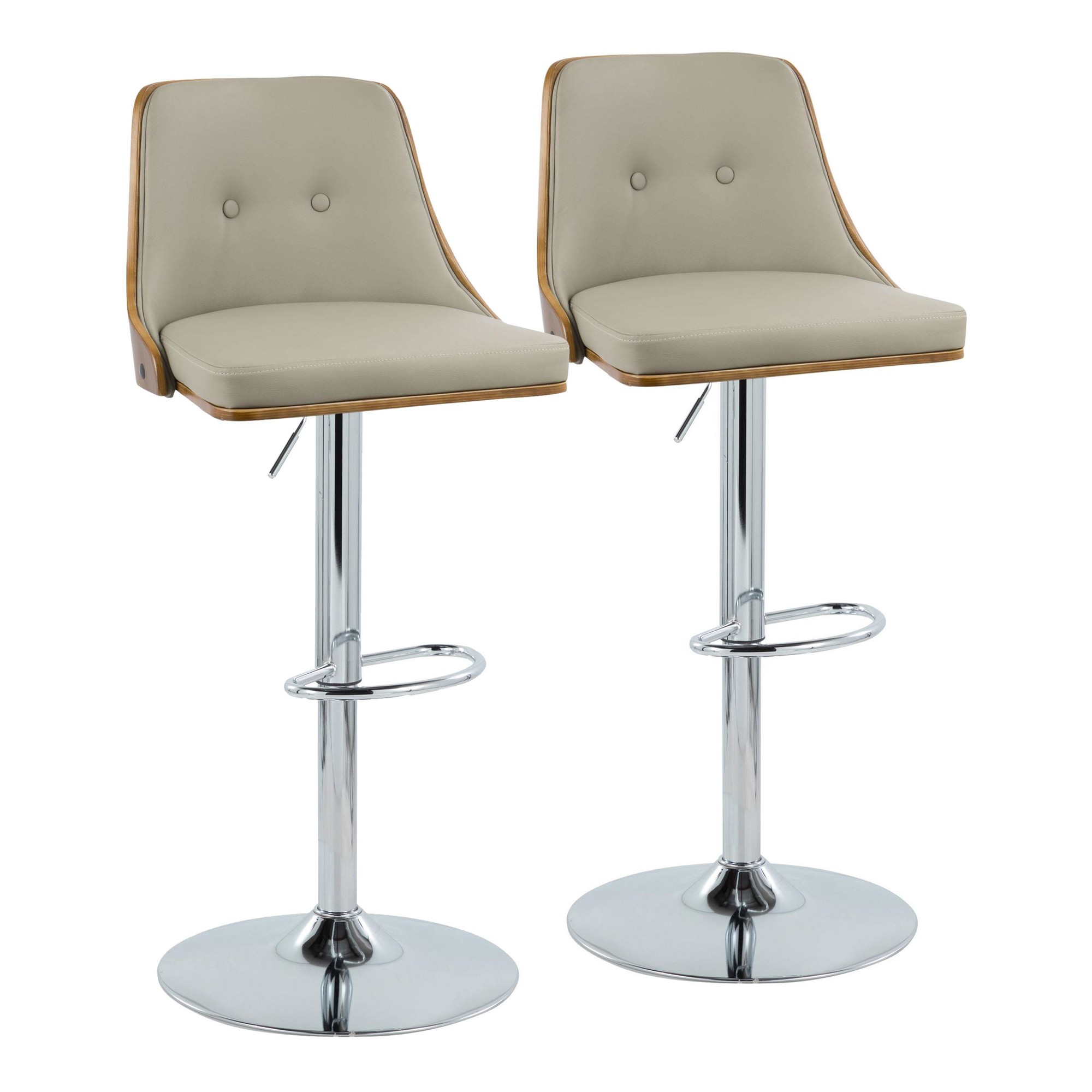 Gianna Light Grey Faux Leather Mid-Century Swivel Barstools (Set of 2) 1 Gianna Light Grey Faux Leather Mid-Century Swivel Barstools (Set of 2)