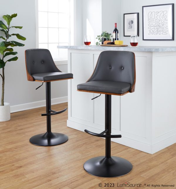 Gianna Mid Century Modern Grey Faux Leather Barstools Set of 2 1