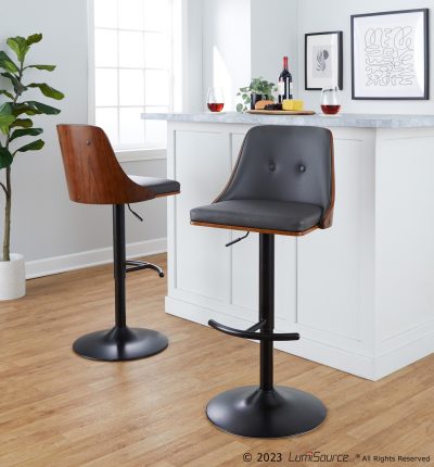 Gianna Mid-Century Modern Grey Faux Leather Barstools (Set of 2)