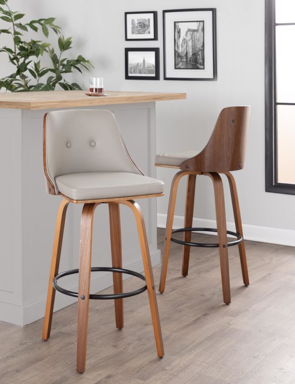 Gianna Mid Century Modern Light Grey Swivel Barstools Set of 2 1