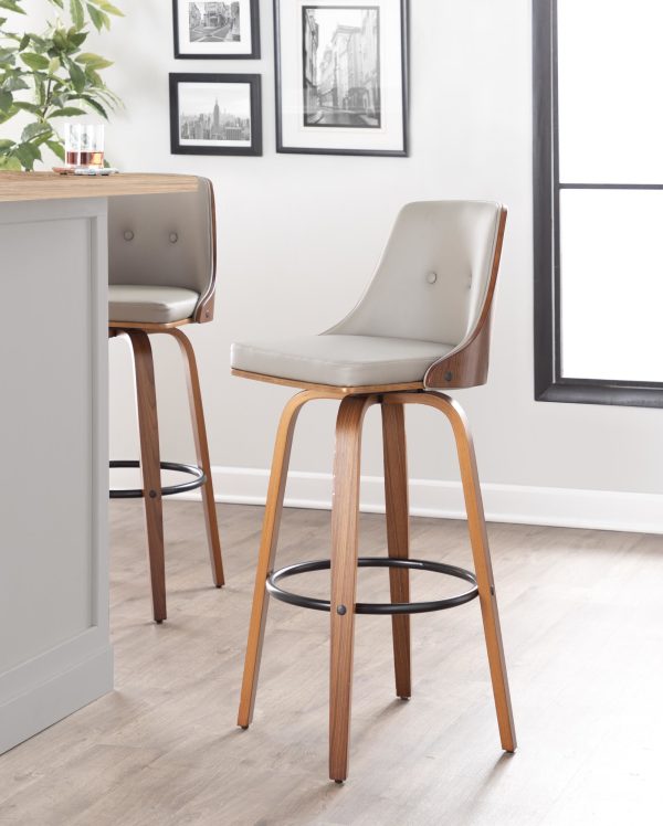 Gianna Mid Century Modern Light Grey Swivel Barstools Set of 2