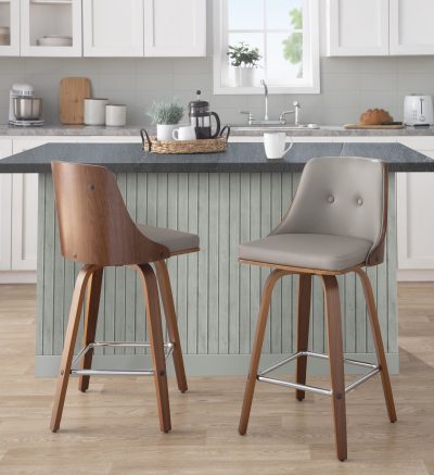 Gianna Mid-Century Modern Light Grey Swivel Counter Stools (Set of 2)