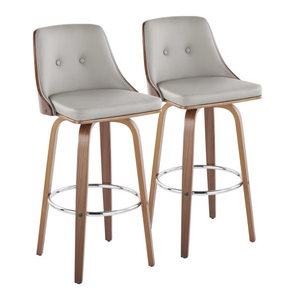 Gianna Mid Century Modern Walnut and Grey Swivel Barstool Set of 2 1