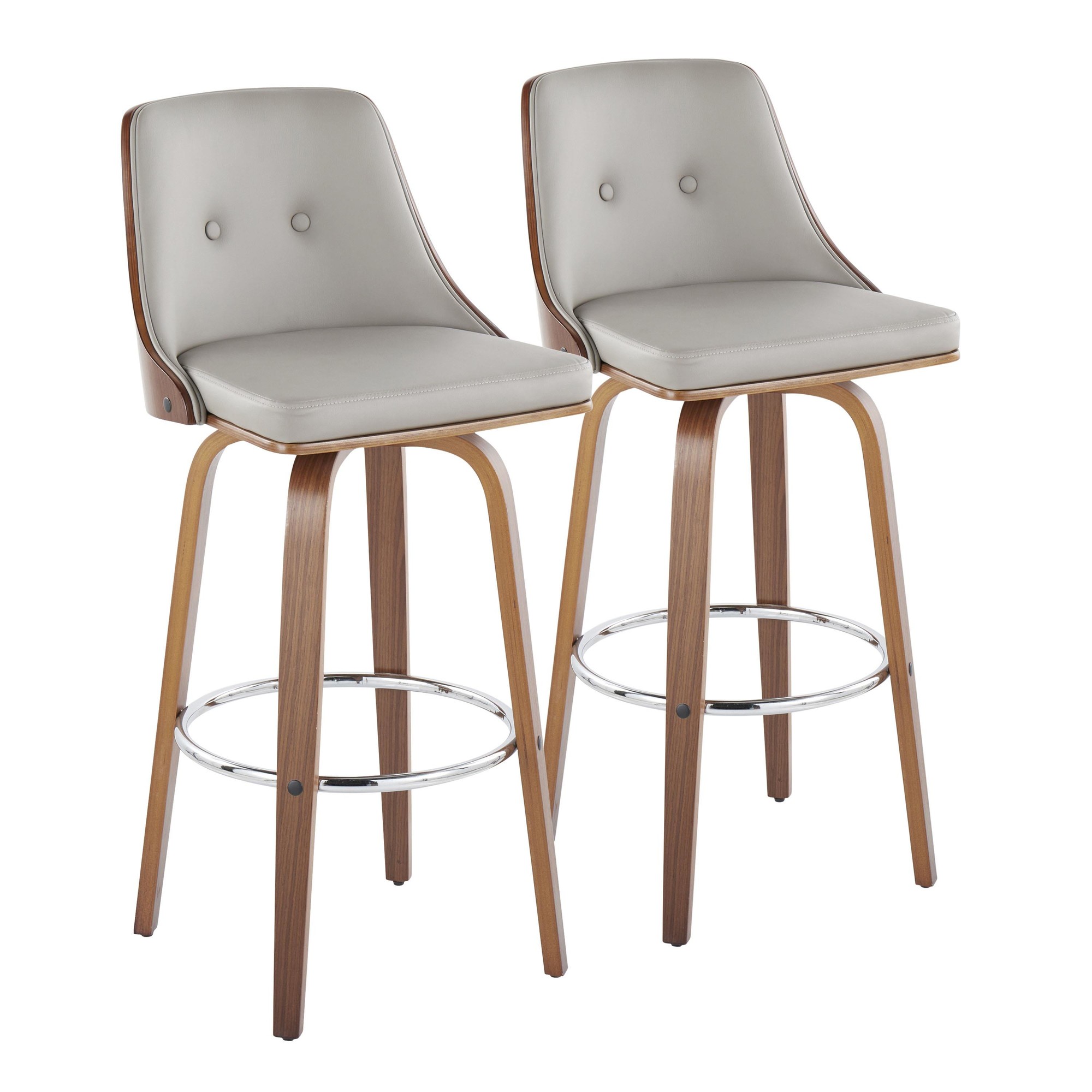 Gianna Mid-Century Modern Walnut and Grey Swivel Barstool (Set of 2) 2 Gianna Mid-Century Modern Walnut and Grey Swivel Barstool (Set of 2) - Image 2