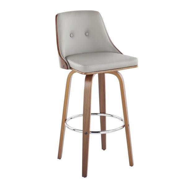 Gianna Mid Century Modern Walnut and Grey Swivel Barstool Set of 2 2