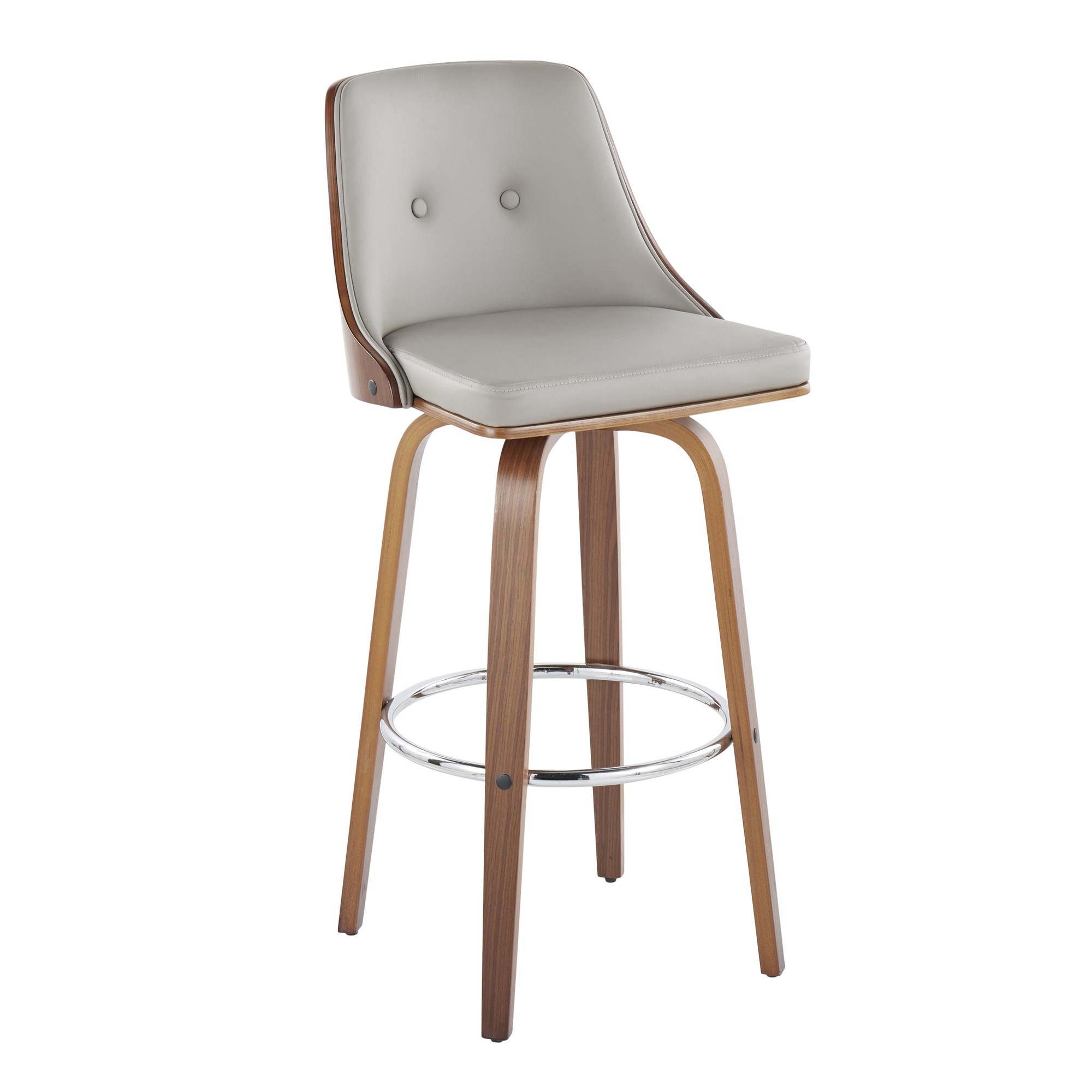 Gianna Mid-Century Modern Walnut and Grey Swivel Barstool (Set of 2) 3 Gianna Mid-Century Modern Walnut and Grey Swivel Barstool (Set of 2) - Image 3