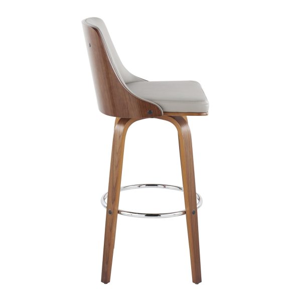 Gianna Mid Century Modern Walnut and Grey Swivel Barstool Set of 2 3