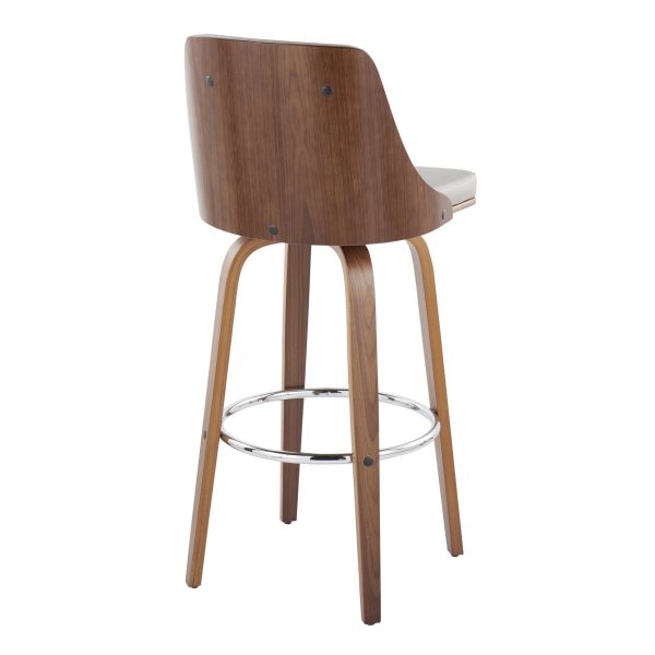 Gianna Mid Century Modern Walnut and Grey Swivel Barstool Set of 2 4