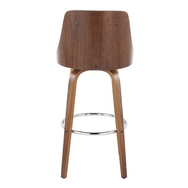 Gianna Mid Century Modern Walnut and Grey Swivel Barstool Set of 2 5