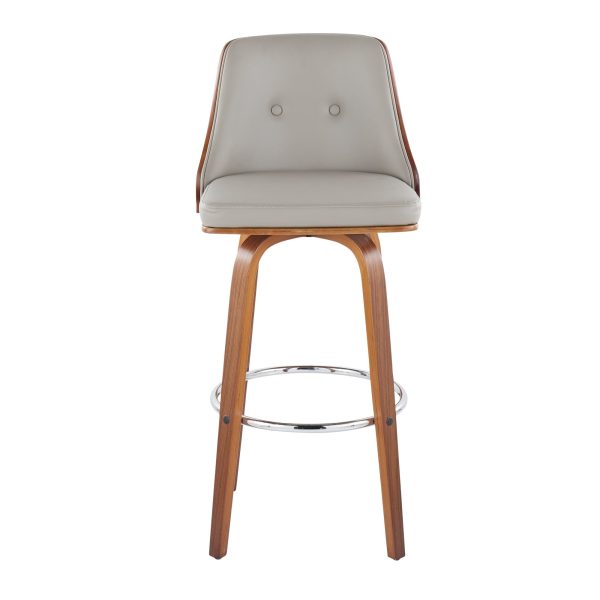 Gianna Mid Century Modern Walnut and Grey Swivel Barstool Set of 2 6