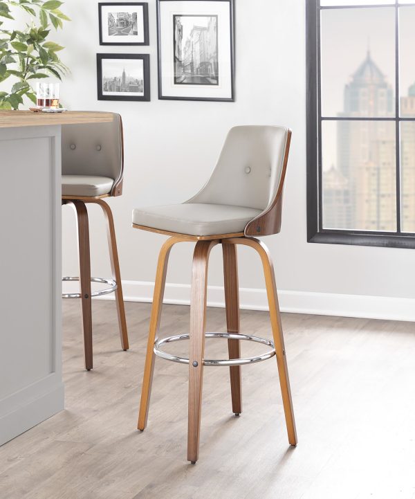 Gianna Mid Century Modern Walnut and Grey Swivel Barstool Set of 2