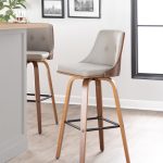 Gianna Mid-Century Modern Walnut and Grey Swivel Barstools (Set of 2)