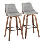 Gianna Mid-Century Modern Walnut and Grey Swivel Barstools (Set of 2)